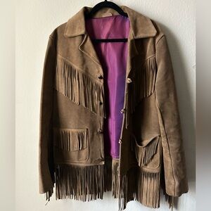 100% genuine Suede Saddle Brown Vintage Western Fringe Jacket.